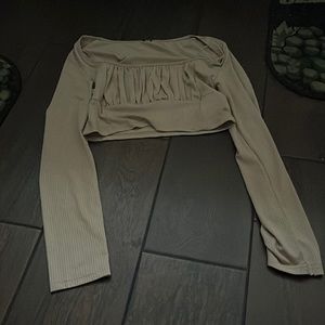 Tan cropped ruffled long sleeve shirt